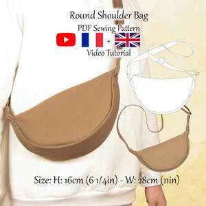 Halfmoon Dumpling runde Tasche mit Innentaschen - PDF Schnitt & Video Anleitung - Einheitsgröße - Instant Download - A4, A0, US Letter.