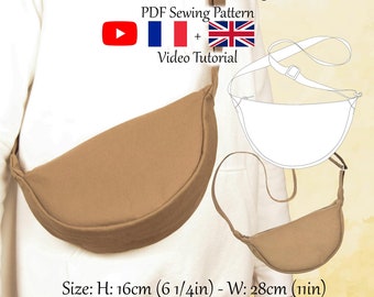 Halfmoon Dumpling Round Bag With Inside Pockets - PDF Sewing Pattern & Video Tutorial - One size - Instant Download - A4, A0, US Letter.