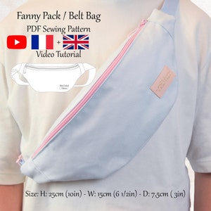 Single Pocket Fanny Pack / Waist Bag / Bum Bag - PDF Sewing Pattern & Video Tutorial - One size - Instant Download - A4, A0, US Letter.