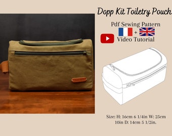 Dopp Kit Toiletry Pouch With Pockets and a Handle - PDF Sewing Pattern & Video Tutorial - One size - Instant Download - A4, A0, US Letter.