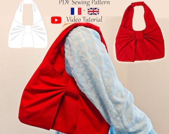 Schleife Tote Bag mit Taschen in Canvas Stoff - PDF Schnitt & Video Anleitung - One size - Instant Download - A4, A0, US Letter.