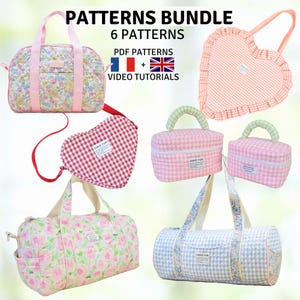 Bundle of 6 Sewing Patterns - Quilted Bags + Vanity cases - PDF Sewing Patterns + Video Tutorials - Instant Download - A4, A0, US Letter.