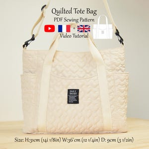 Quilted Tote Bag with Pockets - PDF Sewing Pattern & Video Tutorial - One size - Instant Download - A4, A0, US Letter.