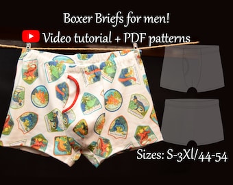 Herren Boxer Briefs PDF Schnittmuster & Video Tutorial - Größen S bis 3XL - Instant Download - Formate A4, A0, US Letter - Ebenen inklusive