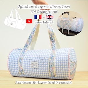 Gesteppter Seesack mit Trolley Sleeve und Taschen - PDF Schnittmuster & Videoanleitung - Einheitsgröße - Instant Download - A4, A0, US Letter.