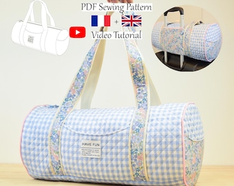 Gesteppter Seesack mit Trolley Sleeve und Taschen - PDF Schnittmuster & Videoanleitung - Einheitsgröße - Instant Download - A4, A0, US Letter.