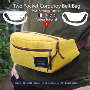 Bauchtasche/Gürteltasche aus Cord mit 2 Reißverschlüssen - PDF Schnitt & Video Anleitung - Einheitsgröße - Sofort Download - A4, A0, US Letter.