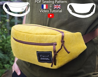 Corduroy Fanny Pack / Waist Bag With 2 Zippers - PDF Sewing Pattern & Video Tutorial - One size - Instant Download - A4, A0, US Letter.