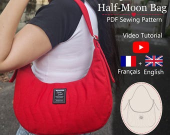 Quilted Half-Moon Shoulder Bag with Adjustable Strap - PDF Sewing Pattern + Video Tutorial - Instant Download - A4, A0, US Letter