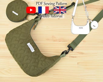 Gesteppte Crossbody-Tasche mit Geldbörse und Riemen - PDF Schnittmuster & Videoanleitung - Einheitsgröße - Sofort-Download - A4, A0, US Letter