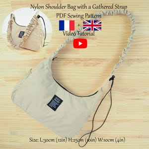 Bolso de nailon con bolsillos laterales y correa fruncida - Patrón de costura en PDF y videotutorial - Talla única - Descarga instantánea - A4, A0, Carta EE. UU.