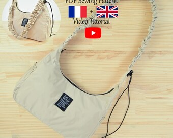 Nylon Bag With Side Pockets and a Gathered Strap - PDF Sewing Pattern & Video Tutorial - One size - Instant Download - A4, A0, US Letter.