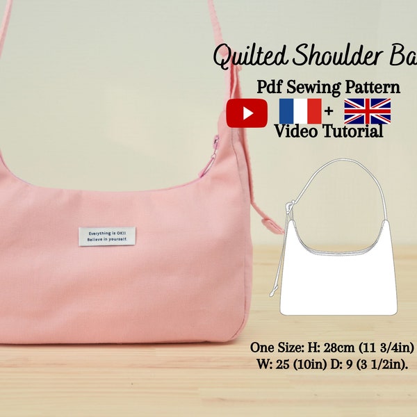 Mini Nylon or Canvas Shoulder Bag With Inner Pocket - PDF Sewing Pattern & Video Tutorial - One size - Instant Download - A4, A0, US Letter.