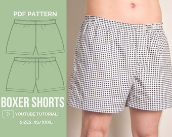 Herren Boxershorts PDF Schnittmuster & Videoanleitung - Größen XS bis 3XL - Sofort Download - Formate A4, A0, US Letter - Ebenen enthalten