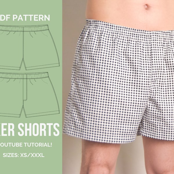 Men's Boxer Shorts PDF Sewing Pattern & Video Tutorial - Sizes XS to 3XL - Instant Download - A4, A0, US Letter Formats - Layers Included