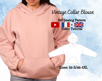 Sweat à capuche oversize femme PDF patron de couture et tutoriel vidéo - tailles XS à 2XL - téléchargement immédiat - formats A4, A0, lettre US - avec superpositions