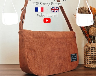 Corduroy Crossbody Bag with Pockets and Strap - PDF Sewing Pattern & Video Tutorial - One size - Instant Download - A4, A0, US Letter.
