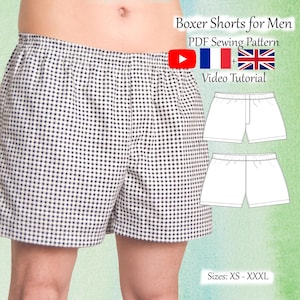 Boxershort voor heren pdf-naaipatroon en videotutorial - maten XS tot 3XL - direct downloaden - A4, A0, US Letter-indelingen - inclusief lagen