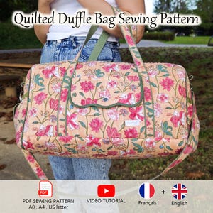 Quilted Duffle Bag with Adjustable Strap and Trolley Sleeve - PDF Sewing Pattern + Video Tutorial - Instant Download - A4, A0, US Letter