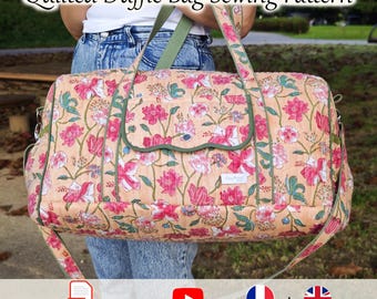 Quilted Duffle Bag with Adjustable Strap and Trolley Sleeve - PDF Sewing Pattern + Video Tutorial - Instant Download - A4, A0, US Letter