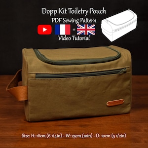 Trousse de toilette Dopp Kit avec poches et poignée - Patron de couture PDF et tutoriel vidéo - Taille unique - Téléchargement immédiat - A4, A0, lettre US.