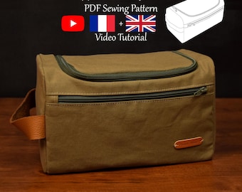 Dopp Kit Kulturbeutel mit Taschen und einem Griff - PDF Schnittmuster & Videoanleitung - Einheitsgröße - Sofortdownload - A4, A0, US Letter.