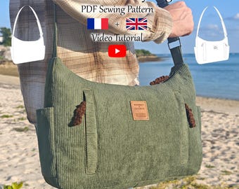 Corduroy Crossbody Bag with Welt Pockets and Strap - PDF Sewing Pattern & Video Tutorial - One size - Instant Download - A4, A0, US Letter.