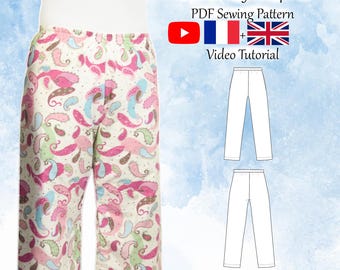 Damen Pyjama Hose PDF Schnittmuster & Video Anleitung - Größen XS bis 2XL - Sofortiger Download - A4, A0, US Letter Formate - Schichten inklusive