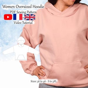 Moletom feminino oversized Padrão de costura em PDF e tutorial em vídeo - Tamanhos XS a 2XL - Download instantâneo - Formatos A4, A0, Carta dos EUA - Com camadas