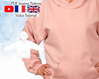 Women Oversized Hoodie PDF Sewing Pattern & Video Tutorial - Sizes XS to 2XL - Instant Download - A4, A0, US Letter Formats - With Layers