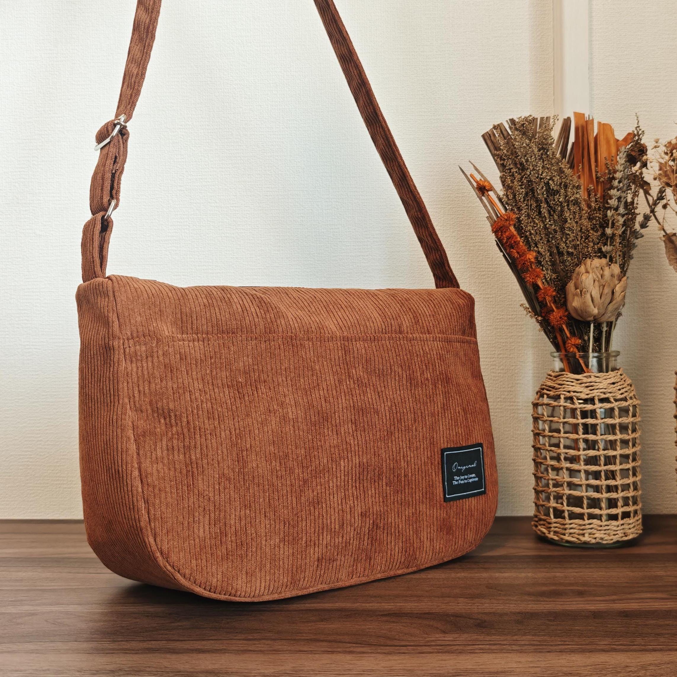 Corduroy Crossbody Bag With Pockets and Strap - PDF Sewing Pattern