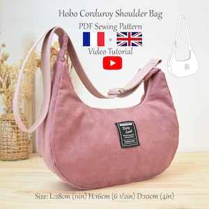Bolso de hombro de pana estilo hobo con bolsillos interiores - Patrón de costura en PDF y videotutorial - Talla única - Descarga instantánea - A4, A0, Carta de EE. UU.