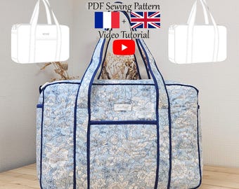 Gesteppte Wochenend Reisetasche mit Taschen - PDF Schnittmuster & Video Anleitung - Einheitsgröße - Sofort Download - A4, A0, US Letter