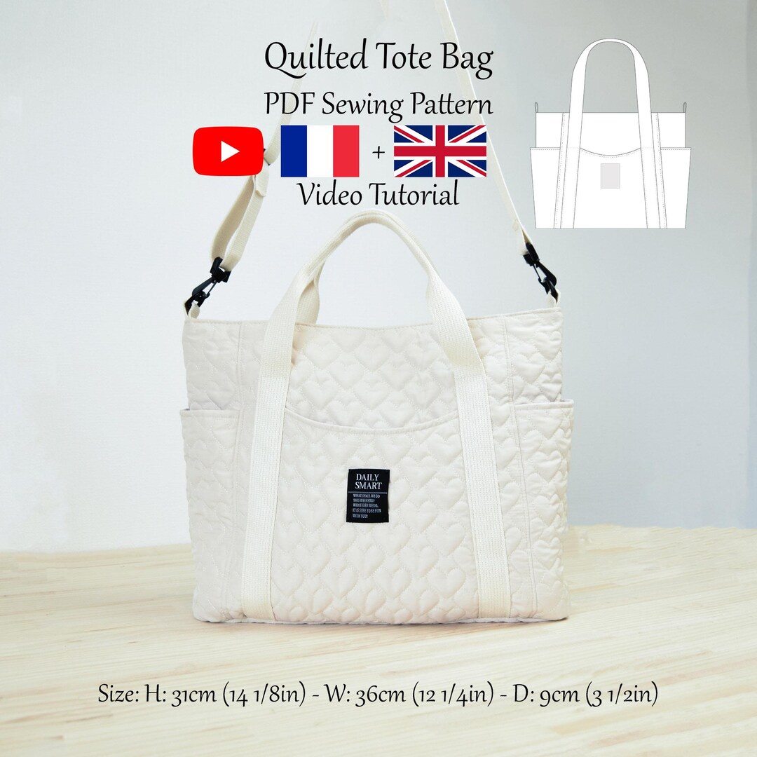 Quilted Tote Bag With Pockets PDF Sewing Pattern & Video Tutorial One ...