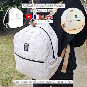 Large Quilted Backpack with Pockets - PDF Sewing Pattern & Video Tutorial - One size - Instant Download - A4, A0, US Letter.