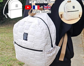 Large Quilted Backpack with Pockets - PDF Sewing Pattern & Video Tutorial - One size - Instant Download - A4, A0, US Letter.