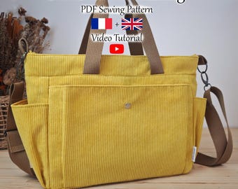 Multi Pocket Tote Bag mit Reißverschluss und verstellbarem Riemen - PDF Schnittmuster + Video Anleitung - Sofort-Download - A4, A0, US Letter