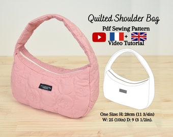 Bolso de hombro acolchado estilo coreano con bolsillo - Patrón de costura en PDF y tutorial en vídeo - Talla única - Descarga instantánea - A4, A0, Carta de EE. UU.