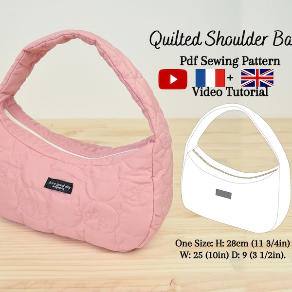 Korean Style Quilted Shoulder Bag With Pocket - PDF Sewing Pattern & Video Tutorial - One size - Instant Download - A4, A0, US Letter.