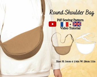 Sac rond Halfmoon Dumpling avec poches intérieures - Patron de couture PDF et tutoriel vidéo - Taille unique - Téléchargement instantané - A4, A0, US Letter.