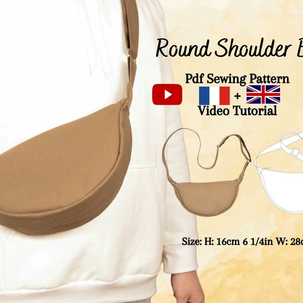 Sac rond Halfmoon Dumpling avec poches intérieures - Patron de couture PDF et tutoriel vidéo - Taille unique - Téléchargement instantané - A4, A0, US Letter.