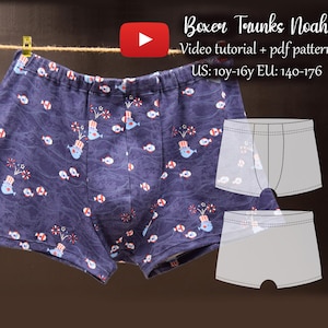 Kids Boxer Trunks Patrón de costura en PDF y tutorial en vídeo - Tamaños 140 a 176 - Descarga instantánea - A4, A0, formatos de carta de EE. UU. - Capas incluidas