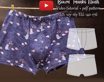 Kids Boxer Trunks PDF Sewing Pattern & Video Tutorial - Sizes 140 to 176 - Instant Download - A4, A0, US Letter Formats - Layers Included