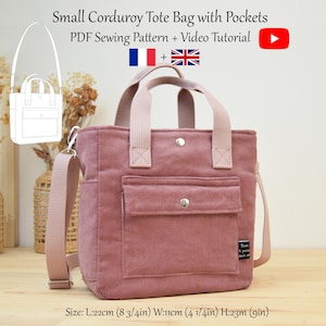 Kleine Cord Crossbody Tragetasche mit Taschen - PDF Schnitt & Video Anleitung - Einheitsgröße - Sofort Download - A4, A0, US Letter.