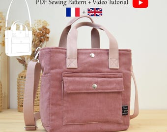 Kleine Cord Crossbody Tragetasche mit Taschen - PDF Schnitt & Video Anleitung - Einheitsgröße - Sofort Download - A4, A0, US Letter.