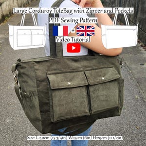 Große Cord-Einkaufstasche mit Reißverschluss und Taschen – PDF Schnittmuster & Videoanleitung – Einheitsgröße – Sofort-Download – A4, A0, US Letter