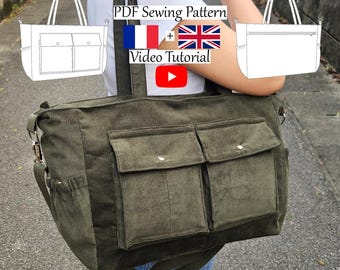 Large Corduroy Tote Bag with Zipper and Pockets  – PDF Sewing Pattern & Video Tutorial – One Size – Instant Download – A4, A0, US Letter