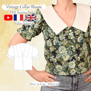 Women Vintage Shirt PDF Sewing Pattern & Video Tutorial - Sizes XXS to 5XL - Instant Download - A4, A0, US Letter Formats - Layers Included