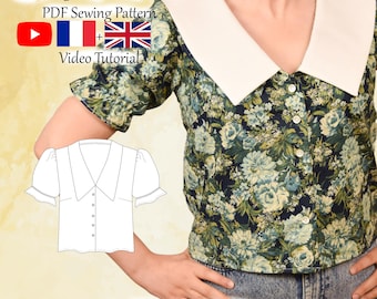 Women Vintage Shirt PDF Sewing Pattern & Video Tutorial - Sizes XXS to 5XL - Instant Download - A4, A0, US Letter Formats - Layers Included