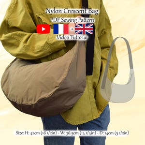 Large Nylon Crescent Bag With Inside Pocket - PDF Sewing Pattern & Video Tutorial - One size - Instant Download - A4, A0, US Letter.